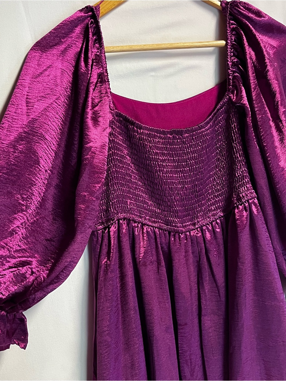 Entro Magenta Metallic Babydoll Mini Dress Size Medium‎ Puff Sleeve Party Glam - Picture 8 of 10